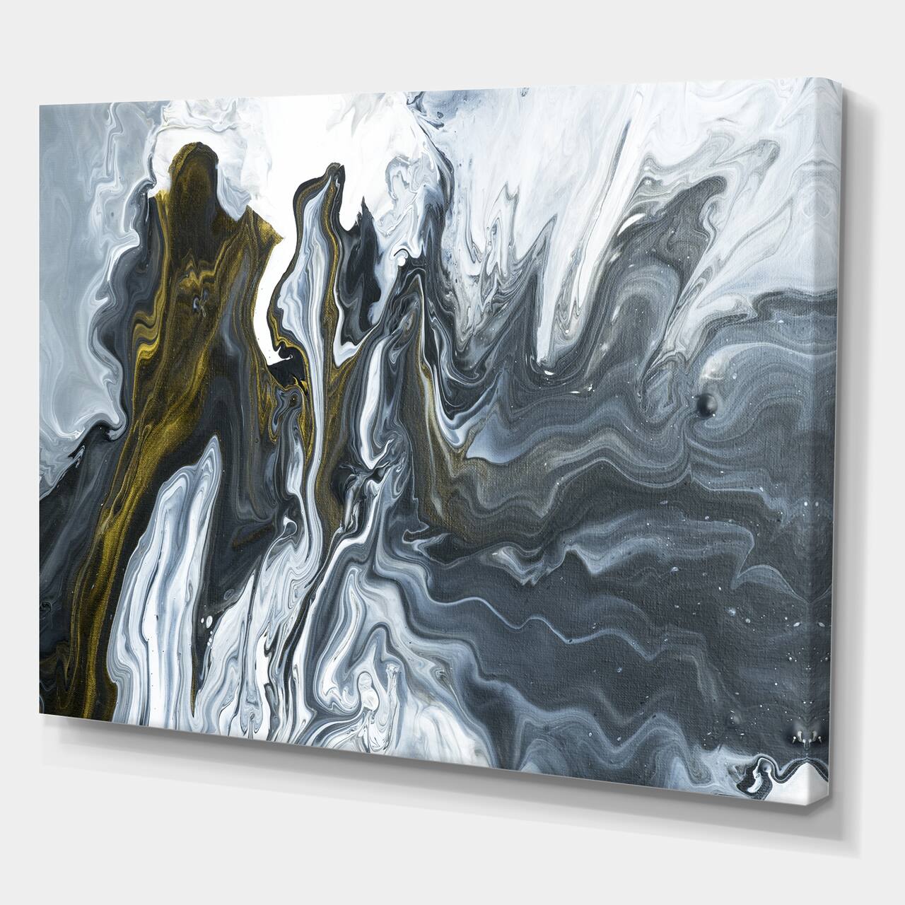 Designart - Grey, Yellow and White Hand Painted Marble Acrylic - Mid-Century Modern Canvas Artwork